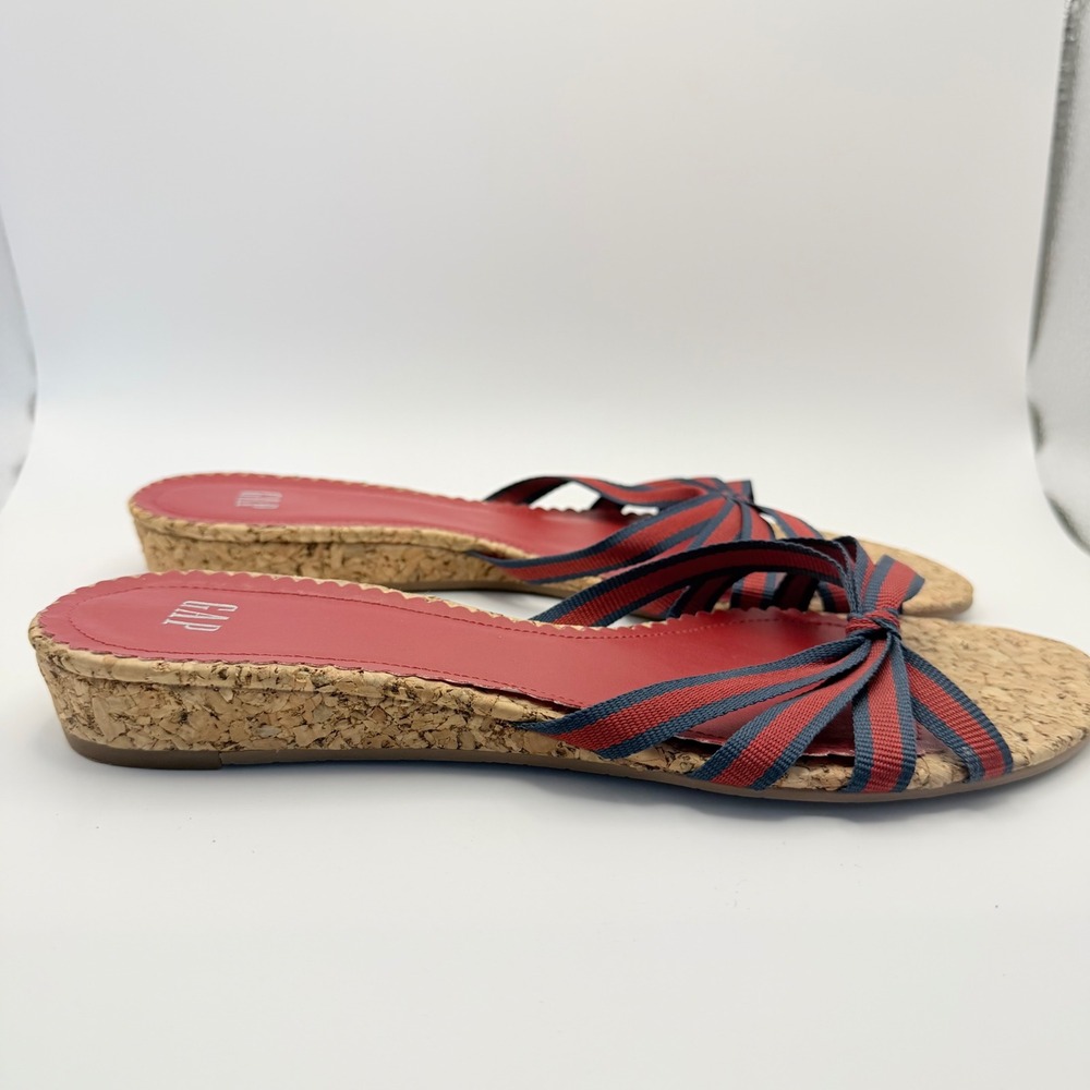 Women's Y2K GAP Sandals Slip On Red Blue Bow Vintage Cork Size 9 - Picture 4 of 5